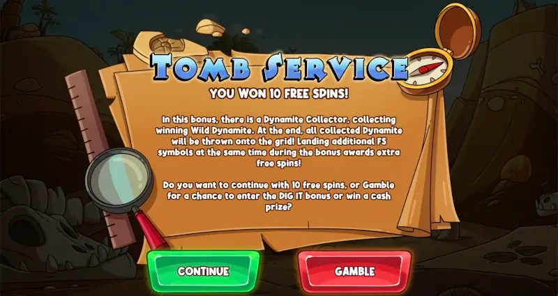 Tomb Service selection overlay screen